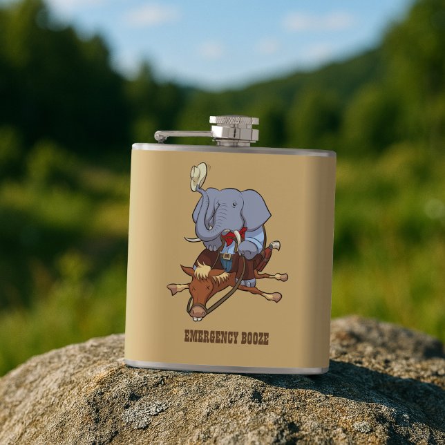 Petaca Funny Elephant Emergency Booze Cowboy Cartoon (Subido por el creador)