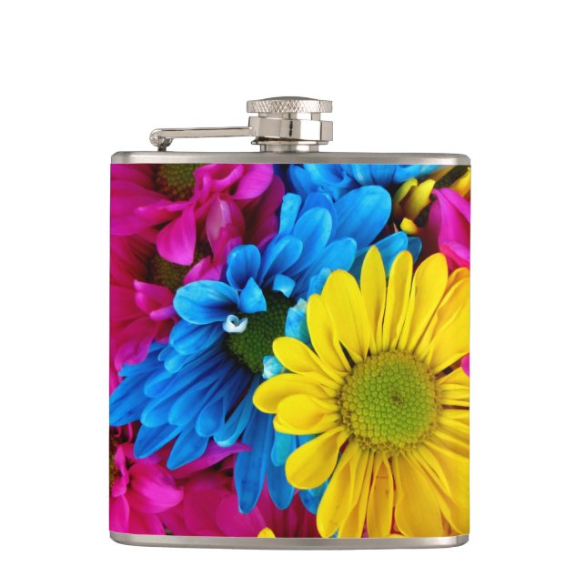 Petaca Funny Flask Flask Daisies colorido flor rosa (Anverso)