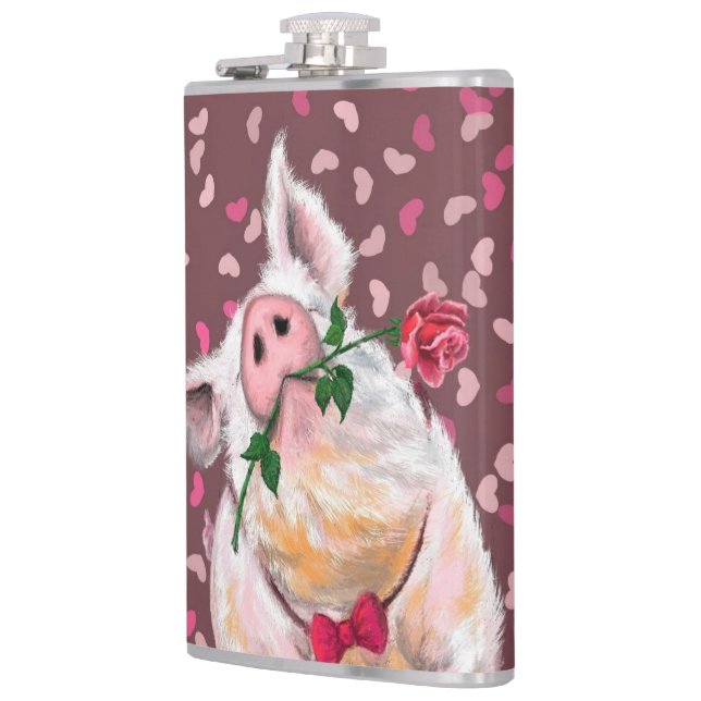 Petaca Funny Flask Gentleman Pig con Rosa (Izquierda)