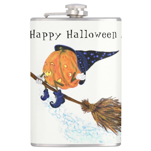 Petaca Funny Halloween Flask Witch Pumpkin Flying (Anverso)