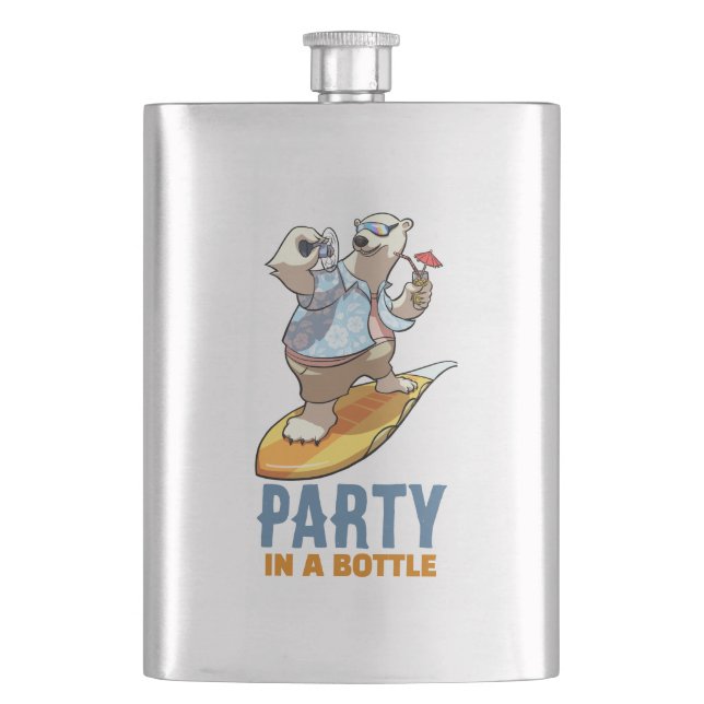 Petaca Funny Polar Bear Party In A Bottle Surfer Cartoon (Anverso)