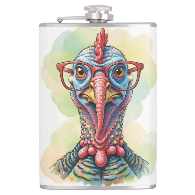 Petaca Funny Turkey in Glasses Cartoon Fun (Anverso)