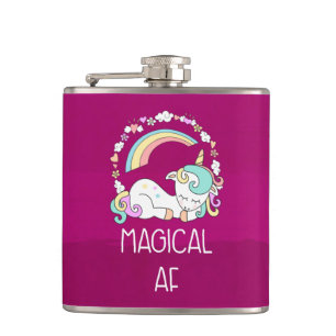 Petaca Funny Unicorn diciendo AF mágico