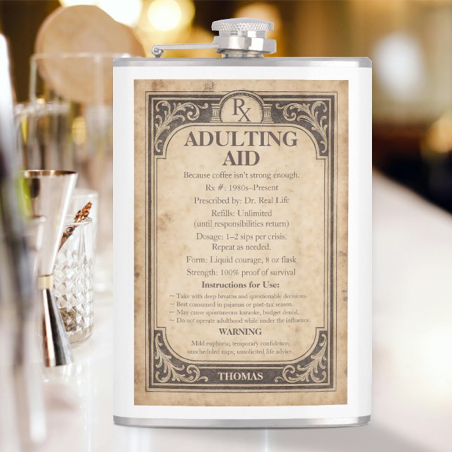Petaca Funny Vintage Prescription Bottle Adulting Aid Rx (Funny Rx Prescription flask)