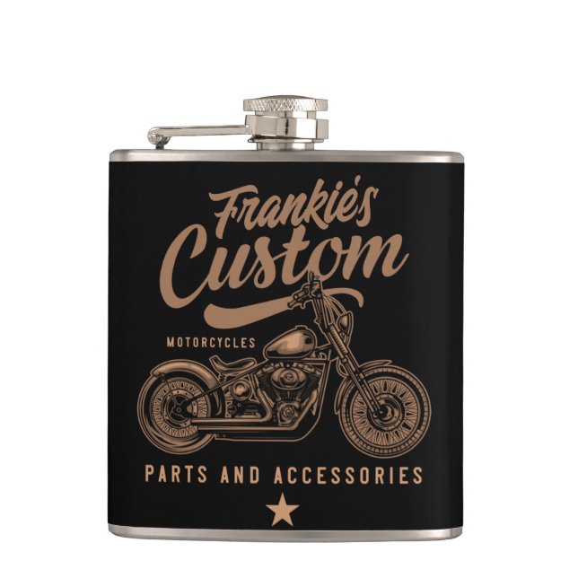 Petaca Garaje de motocicleta Bobber Personalizado de moto (Anverso)