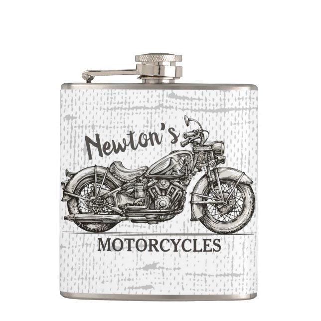 Petaca Garaje para motociclistas con nombre personalizado (Anverso)