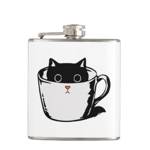 Petaca Gatito negro con nariz roja escondido en una taza