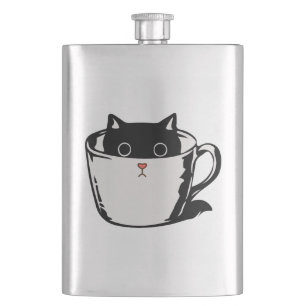 Petaca Gatito negro con nariz roja escondido en una taza
