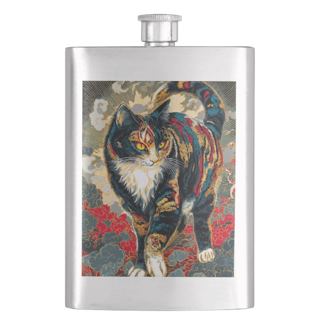 Petaca Gato afortunado de Kabuki estilo Sharaku (Anverso)