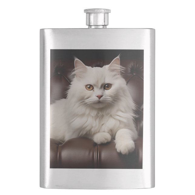 Petaca Gato blanco majestuoso (Anverso)