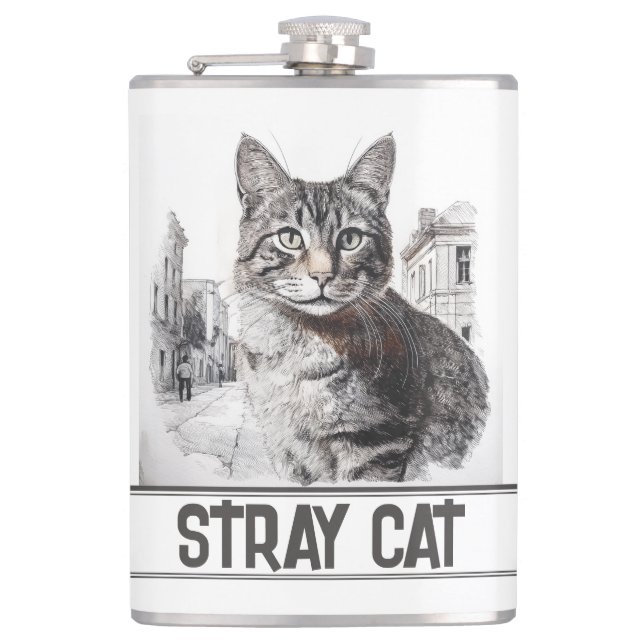 Petaca Gato Callejero Blanco (Anverso)