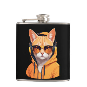 Petaca Gato con Hoodie Gracioso arte de caracter animal e