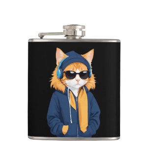 Petaca Gato con Hoodie Gracioso arte de caracter animal e