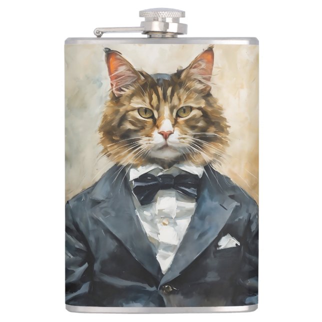 Petaca Gato con traje (Anverso)