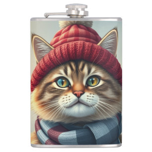 Petaca Gato de carne picada con atuendo de invierno y inv