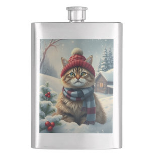 Petaca Gato de carne picada con atuendo de invierno y inv