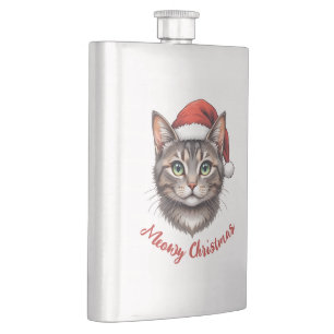 Petaca Gato de Navidad con Sombrero de Santa Personalizad