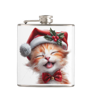 Petaca Gato de Navidades cortos con Santa Hat y Bow Tie