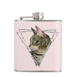Petaca Gato de Tabby con el purpurina geométrico de plat