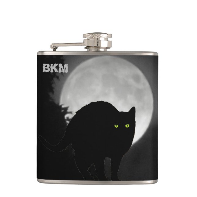 Petaca Gato de tiro al arco negro en la luna (Anverso)