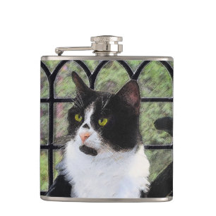 Petaca Gato de Tuxedo en la ventana Pintura de arte anima