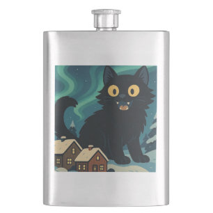 Petaca Gato de Yule islandés de Navidad con luces del nor