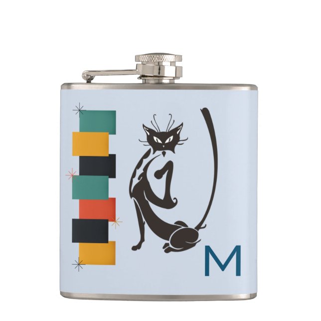 Petaca Gato del Monograma Mid Century Divertido Retro Kit (Anverso)