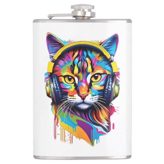 Petaca Gato en auriculares (Anverso)