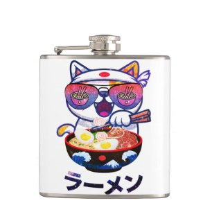 Petaca Gato Kawaii comiendo Ramen - Aburridos fideos japo