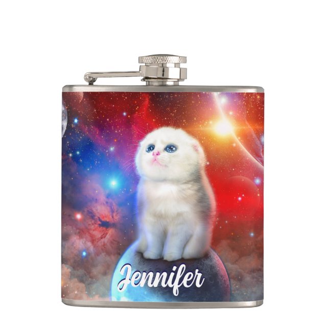 Petaca Gato llorando en el espacio (Anverso)