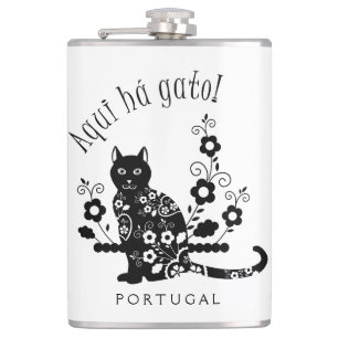 Petaca Gato negro con flores y expresión portuguesa