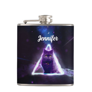 Petaca Gato negro en triángulo hipster de neón azul