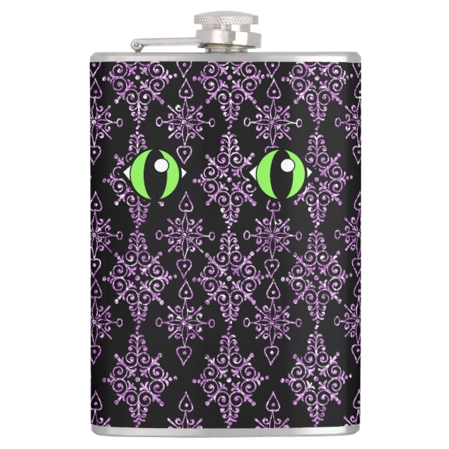 Petaca Gato Ojos Morado Damasco Vinyl Envuelto (Anverso)