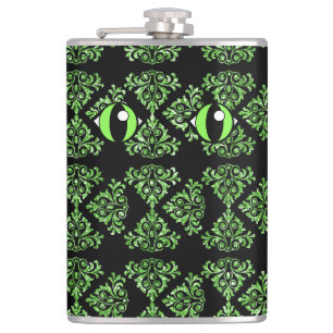 Petaca Gato Ojos Verde Damasco Vinyl Envuelto