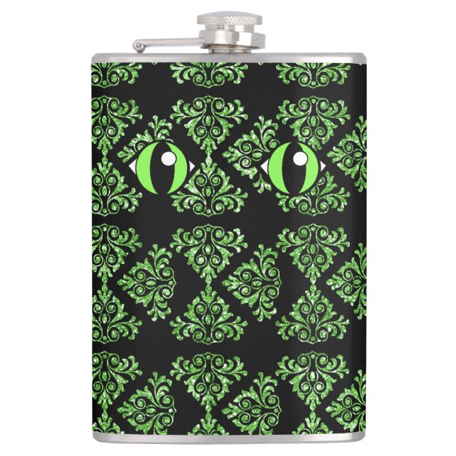 Petaca Gato Ojos Verde Damasco Vinyl Envuelto (Anverso)