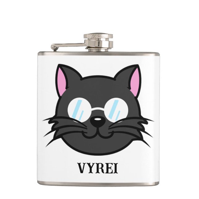 Petaca Gato oscuro Gato negro Gato Gris vestido con lente (Anverso)