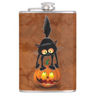 Petaca Gato Personalizado asustado de Halloween en calaba