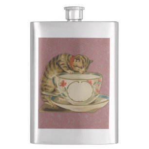 Petaca Gato Taza de Té Lindo Vintage Victoriano Mascota C