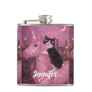 Petaca Gato Unicornio Glamuroso Bajo Ciudad Brillante