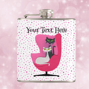 Petaca Gatos Elegantes en Silla de Época Media Rosa Lunar