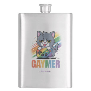 Petaca Gaymer - Gato de juegos de arcoiris con consola