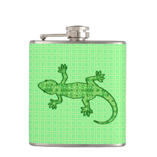 Petaca Gecko de batik tribal - cal y verde esmeralda