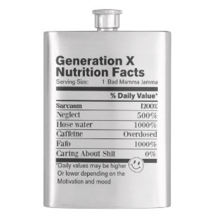 Petaca Generación X Datos divertidos de nutrición Sarca