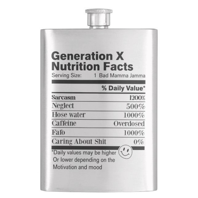 Petaca Generación X | Datos divertidos de nutrición Sarca (Anverso)