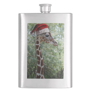 Petaca Giraffe con un Gorra de Santa Claus