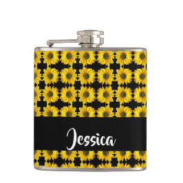 Petaca girasoles amarillos en negro