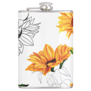 Petaca girasoles dibujados a mano: patrón amarillo vibran