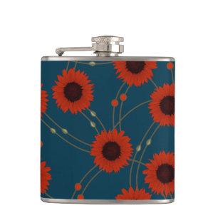 Petaca Girasoles rojos florales retro al azar Art Nouveau