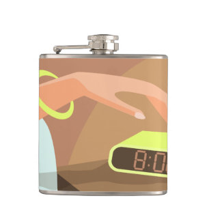 Petaca Girls hand pushing on alarm clock snooze button