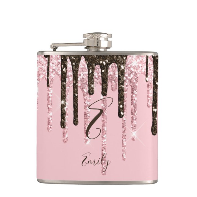 Petaca Girly Glam Moda Rosado deslumbra Monograma moderno (Anverso)